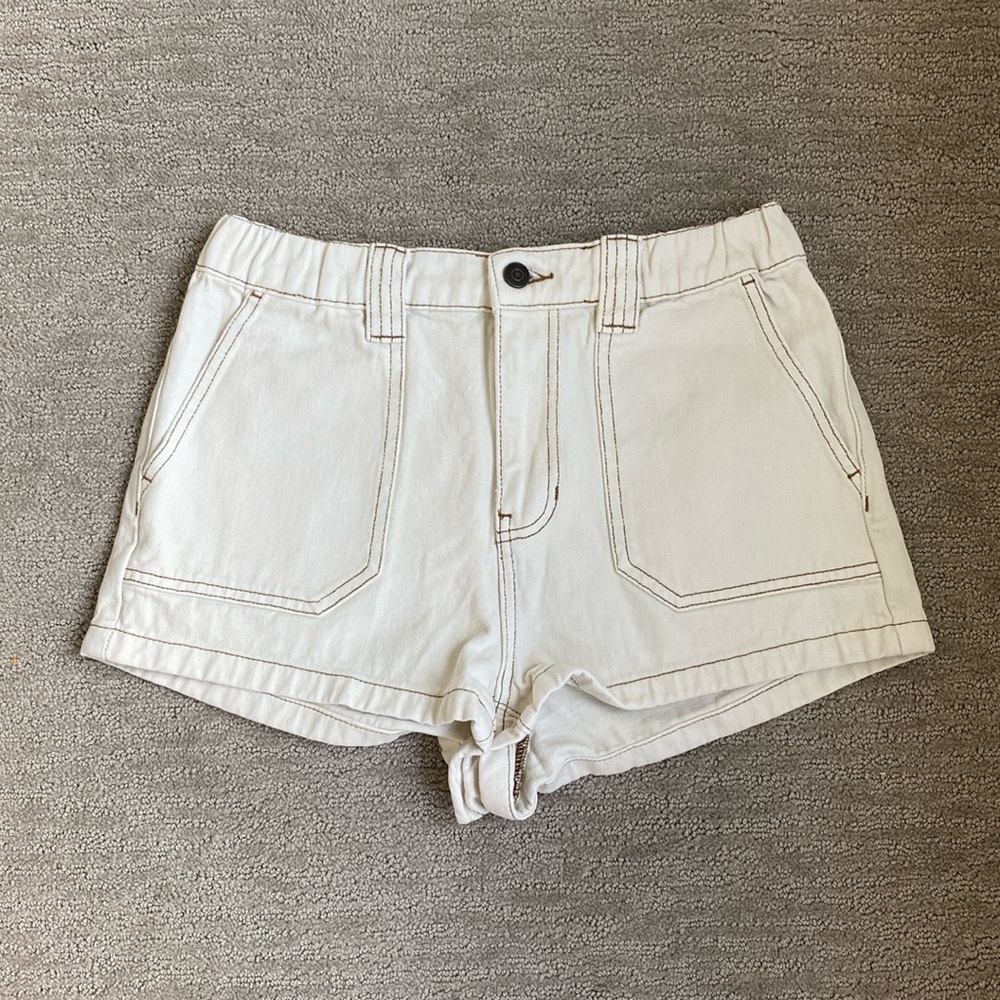 PacSun High Rise Cream Shorts with Brown Stitching